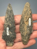 Pair of Larger Archaic Stem Chalcedony Arrowheads, Longest is 3 1/8