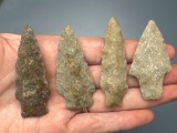 Lot of 4 Medium-Sized Quartzite Arrowheads, Longest is 2 1/4
