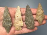 Lot of 4 Archaic Stem Arrowheads, Quartzite, Longest is 2 1/8