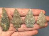 Lot of 4 Quartzite Arrowheads, Longest is 2