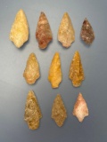 x10 Colorful Red and Honey Quartz Piscataway Points, Longest is 1 15/16