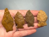 4 Jasper Points, Found in Lancaster and Northampton Counties, PA, Ex: Pat Sutton Collection, Longest