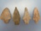 4 Larger Stem Points, Found in Jim Thorpe Area in Pennsylvania, Longest is 3