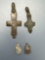 Roman/Medieval Cross Clasps and Small Pyramidal Pieces, x4 total pieces