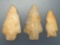 3 Larger Stem Quartz Points, Found in North Carolina, Longest is 2 1/2