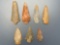 6 Various Points, Some are Semi-Translucent, Found in North Carolina, Longest is 2 3/8