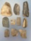 Lot of 10 Various Tools, x2 Mid sections of Lanceolate, Longest is 2 3/4
