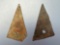 Pair of Perforated Brass Triangle Points, Iroquoian Trade Points, Found in New York, Longest 1 1/2