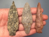 Lot of 3 Archaic Stem Points, Longest is 3