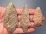 3 Nice Quartzite Points, Found in Washington Boro, PA, Largest is 3 1/16