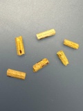Lot of 6 Susquehannock Beads, Yellow Straws Polychromes w/Red and Green Stripes, Susquehannock, Foun