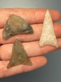 3 HIGH QUALITY Triangle Points, Chalcedony and Quartz, Longest is 1 3/8