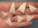 7 FINE Quartz Triangle Points, Excellent Examples, Longest is 1 1/8