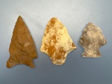3 Fine Jasper Points, Found in Jim Thorpe Area in Pennsylvania, Longest is 2