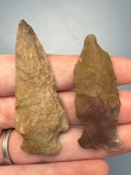 Pair of Nice Jasper Points, Found in Jim Thorpe Area in Pennsylvania, Longest is 2 1/2