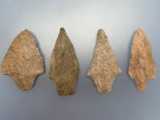 4 Larger Stem Points, Found in Jim Thorpe Area in Pennsylvania, Longest is 3