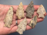 6 Rhyolite Points, Found in Jim Thorpe Area in Pennsylvania, Longest is 2 3/16