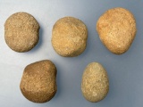 5 Grooved Bola Stones, Found in Burlington Co., NJ, Longest is 1 7/8