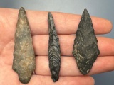 3 Cobble Jasper/Chert Piscataway Points, Longest is 2 5/16