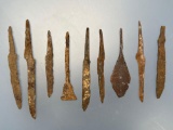 Lot of 9 Roman/Medieval Iron Spears/Tools, Longest is 5 3/8