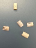 5 Shell Wampum Beads, x3 Purple Hues, Susquehannock, Found Oscar Leibhart Site, York Co PA 1665-1682