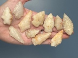11 Nice Quartz Points, Arrowheads, Found in North Carolina, Longest is 2 1/8