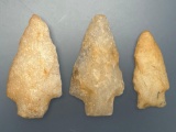 3 Larger Stem Quartz Points, Found in North Carolina, Longest is 2 1/2