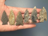 Lot of 6 Nice Points, Found in Berks Co., PA, Ex: Kauffman Collection, Longest is 2