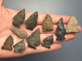 10 Smaller Points, Chert, Found in Berks Co., PA, Ex: Kauffman Collection, Longest is 1 1/2
