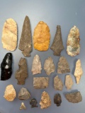 Lot of 21 Various Points, Tools, From Across the US (East to West Coast), Longest is 4 1/8