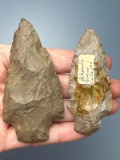Pair of Onondaga Chert Stem Points, Found on Rhoads Carm, Cayuga Co., NY, Ex: Dave Summers Collectio