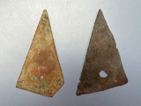 Pair of Perforated Brass Triangle Points, Iroquoian Trade Points, Found in New York, Longest 1 1/2