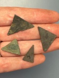 Lot of 4 Cut Brass Triangle Points, Iroquoian Trade Points, Found in New York, Longest is 1 1/16