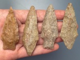 x4 Archaic Stem Points, Bare Island and Poplar Islands, Longest is 2 3/4