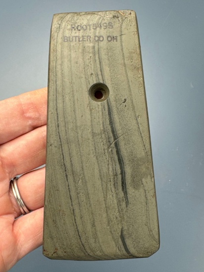 4 5/8" Banded Slate Trapezoidal Pendant, Found in Butler Co., OH along Allan Rd. Ex: Clark Latimer