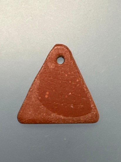 3/4" Catlinite Bead, Triangular w/Drilled Hole, Found on Ames Site, Allegheny Co., NY