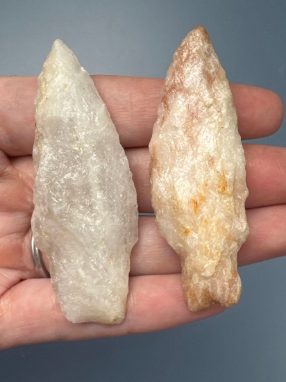 Pair of Quartz Archaic Stem Points, Bare Islands, Found in Pennsylvania, Longest is 2 3/4"