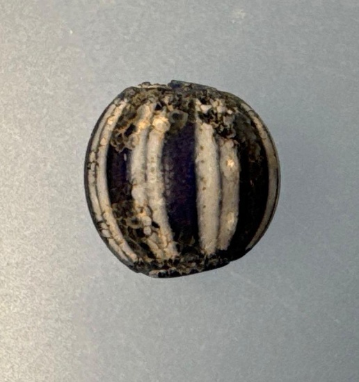 Polychrome Blue and White Striped Bead, Susquehannock, Found in Washington Boro, PA