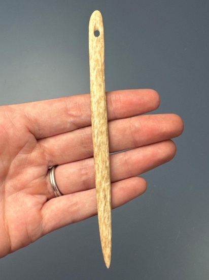 Long 5 3/8" Drilled Bone Needle, Found on Border of West Virginia and Kentucky