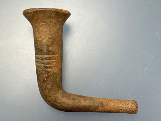 4" Iroquoian Clay Trumpet Pipe, Found in Central, NY, Restoration, Ex: Ironhorse Mickey Taylor