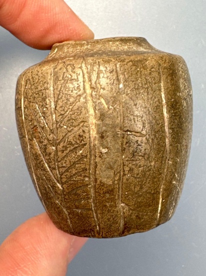 RARE 1 5/8" Stone Vasiform Pipe, Stunning Engraving, Found in Jefferson Co., NY, Ex: Iron Horse