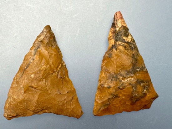 Pair of Nice Jasper Triangle Points, Longest is 1 5/16", Found in Central, PA