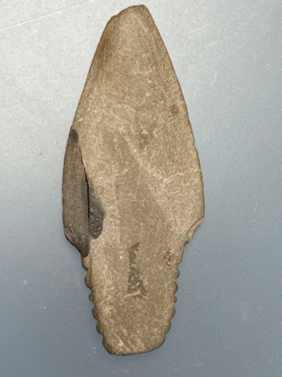 Rare 2 3/16 Tally Marked Ground Slate Point, Broken and Reglued Side, Unusual for Tally Marks