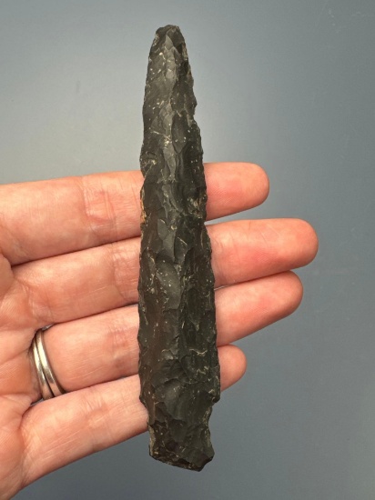 Large 4 1/2" Archaic Stem Point, Black Chalcedony, Found in the Oley Valley, Berks Co., PA
