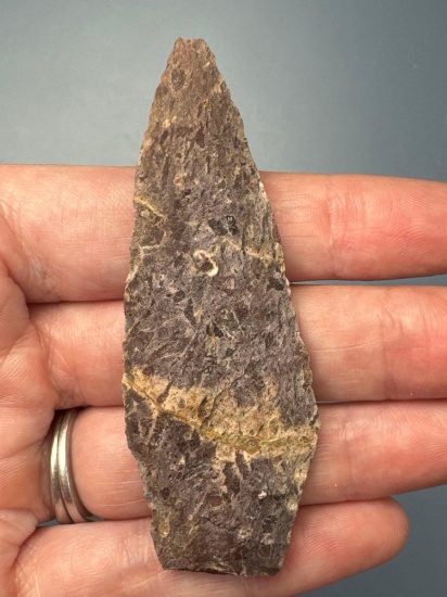 3" Purple Felsite Lanceolate, Found in Mass., Nice Material, Broken Base
