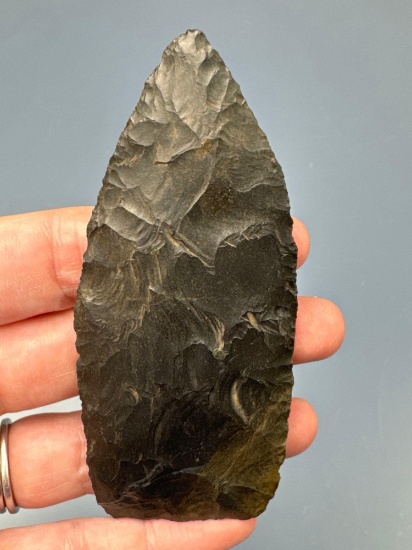 NICE 3 7/8" Blade, Found in New Jersey, Well-Made and Thin, Black Chert, Comes w/ COA