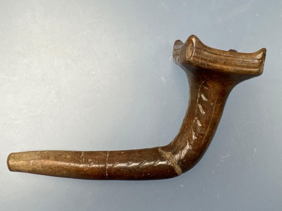 RARE 5 1/2" Iroquoian Clay Pipe w/Square Bowl Castellations, Found in Blasdell, NY, Restoration