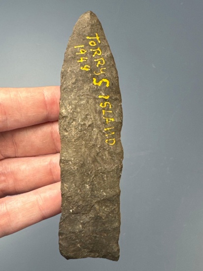 Superb 4 1/4" Paleo Lanceolate Point, Found on Torrys Island in the Narrows of Maine 1949 IMPRESSIVE