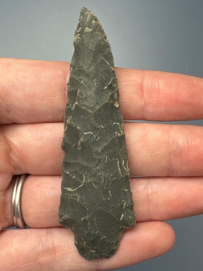 3" Gray Chalcedony Stem Point, Nice Example and Large for Chalcedony, Found in Pennsylvania