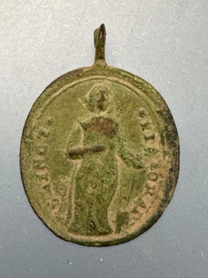 1" Jesuit Trade Medallion, Pendant, Found at White Springs Site, Geneva, NY, Iroquoian